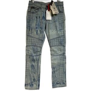 Decibel Jeans Moto Quilted Grunge Custom Fit Y2K Light Blue Denim Size 33 X 34
